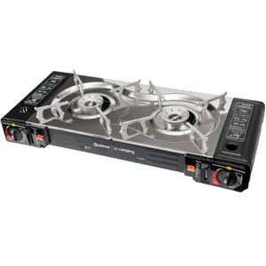 Platinet PCKW255 Portable Two-Burner Camping Gas Stove with Piezo Ignition and 2x2500W Power for Gas Cartridges
