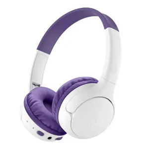 Belkin Bezvadu Virsauss Austiņas Bērniem Soundform Mini 2 Bināra Supraaurāla Iebūvēts mikrofons USB Type-C Baltā Violetā