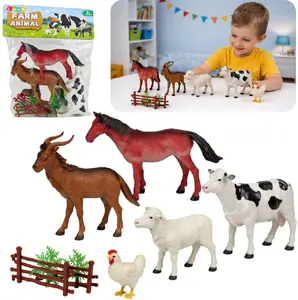 LEANToys Farm Animal Figurines Set with Trees and Fence 13 pieces