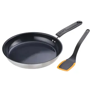 Fiskars 1075040 Stainless Steel Frying Pan and Spatula Set 28 cm Ceramic Coating Induction Compatible