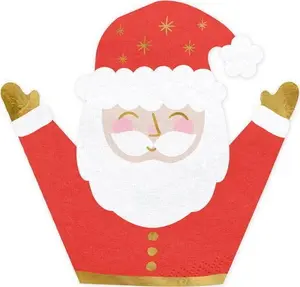 PartyDeco Santa Claus Paper Napkins Gold, Red and White 20 Pieces