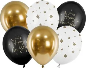 PartyDeco Happy New Year Toy balloon Black, Gold, White 30 cm 6 pc(s)