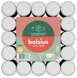 Bolsius Tējas sveces baltas 4 stundu degšanas laiks 100 gabalu komplekts 103630305500