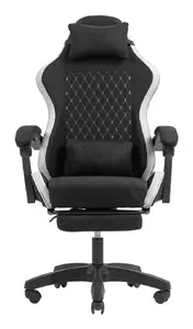 TACENS Mars Gaming MGC-X Fabric PC spēļu krēsls ar polsterētu sēdekli melnā un baltā krāsā ar galvasbalstu un roku balstiem līdz 120 kg