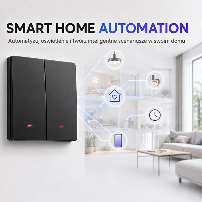 Qoltec Smart 2-Gang Light Switch Wi-Fi Black Photo 2