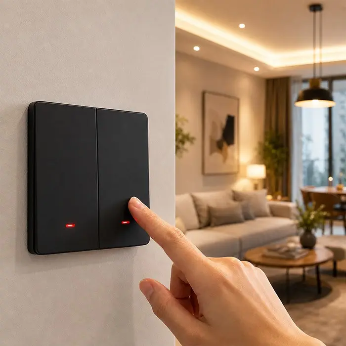Qoltec Smart 2-Gang Light Switch Wi-Fi Black Photo 3