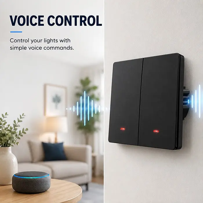 Qoltec Smart 2-Gang Light Switch Wi-Fi Black Photo 4