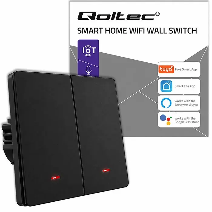 Qoltec Smart 2-Gang Light Switch Wi-Fi Black Photo 10