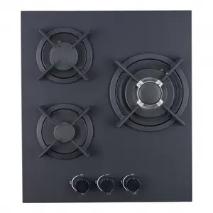 Schlosser PGH452FFDMB Gas Hob with Tempered Glass Black Matte Finish 3 Cooking Zones WOK Burner Cast Iron Grates and Flame Failure Safety Device