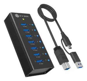 ICY BOX Club Hub 618 7-Port USB 3.2 Gen 2 Type-A Hub 10Gbps Aluminium Black