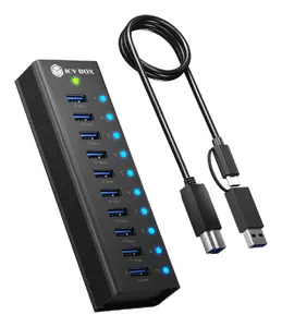ICY BOX Club Hub 6110 10-Port USB 3.2 Gen 2 Type-A Hub with 10Gbps Data Transfer Rate and Aluminium Housing