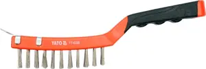 Yato YT-6339 4-row wire brush with stainless steel bristles, plastic handle, and scraper