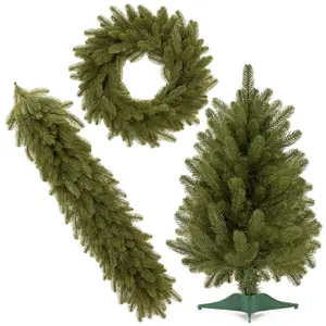 Springos Fir set CT0287 green Christmas decoration set including 60 cm tree, 50 cm wreath, and 100 cm garland made of metal and PE with realistic branches