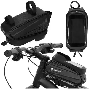 Springos BA0090 Bike Bag with Transparent Smartphone Window EVA and PU Material Black Color Rain Cover and Mesh Pockets