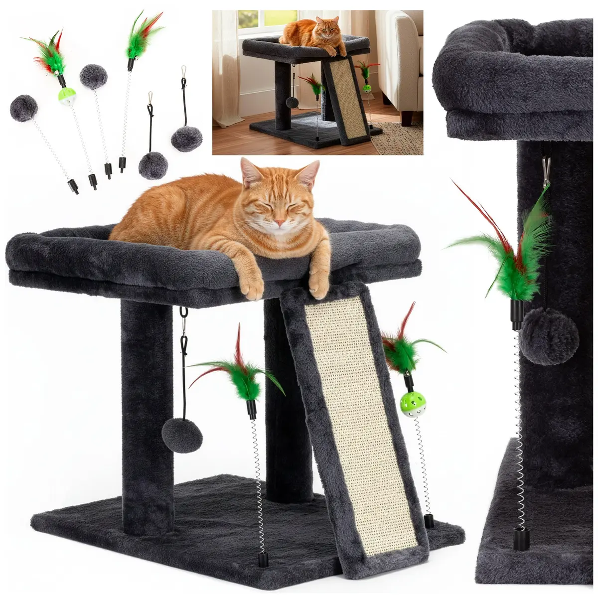 Springos PA1084 Cat Scratcher - Graphite & Cream Photo 3