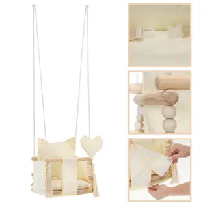 Springos HA7579 Wooden Child Swing with Bear Pillow and Adjustable Safety Belt
