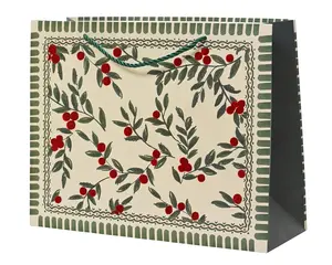 Подарочный пакет Decoris Berries белый и зеленый бумажный