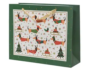 Gift bag Decoris Dog featuring a paper design in white and green colors