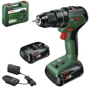 Аккумуляторная ударная дрель Bosch UniversalImpact 18V-60 бесщеточный двигатель быстрозажимной патрон 1900 об/мин 18 В литий-ионный аккумулятор 2 Ач черный и зеленый