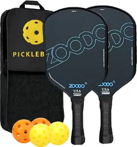 ZOODO Pickleball Rakešu Komplekts P3 USAPA Melns ar 4 Bumbām un Somu