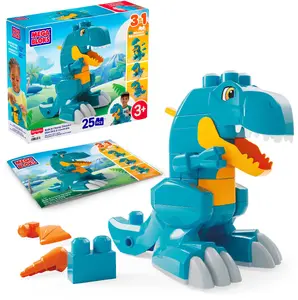 MATTEL Mega Bloks Build & Chomp Dinosaur T-Rex Конструктор с колесами и 25 пластиковыми деталями для детей