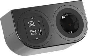 Настольный блок розетки Bachmann PIX Holder Double с 1x розеткой CEE7/3, 1x зарядным устройством USB A/C и кабелем 2м, черный