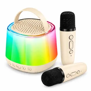Портативная Bluetooth караоке-колонка Xrec K29 с RGB LED подсветкой и двумя беспроводными микрофонами 5Вт бежевая