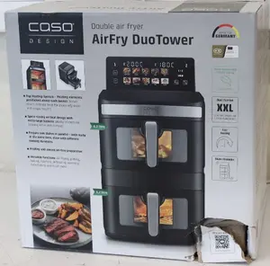 Caso AirFry DuoTower Dubultā karstā gaisa friteris 12.4 L Melns ar 10 programmām LED displeju temperatūras diapazonu 40-200°C un skatlodziņiem