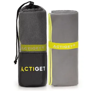 Спортивное полотенце из микрофибры Actiget ACT0192 серое 180x100 см 200 GSM с чехлом
