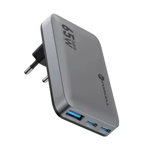 Forcell F-Energy VT-47 Wall Charger Ultra Slim GaN III 65W with 2 x USB-C and 1 x USB-A Ports Quick Charge 4.0 Power Delivery Grey