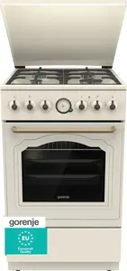 Gorenje GKS5B70CLI Brīvi stāvoša gāzes un elektriskā plīts ar 70L cepeškrāsni, 4 gāzes degļiem, tvaika tīrīšanu un taimeri, bēša