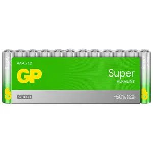 GP Battery Super Alkaline AAA LR03 1.5V Sārmainās Baterijas 12 Gabali Ar Aizsardzību Pret Noplūdi