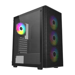 FSP M220-BA Midi Tower PC Case Black ATX and mATX Support with ARGB Lighting and Four Pre-installed 120mm Fans
