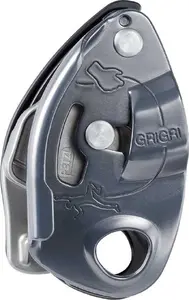 Страховочное устройство Petzl GRIGRI серое алюминий и сталь с функцией блокировки кулачком