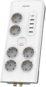 Сетевой фильтр Philips SPN7061WA-39 с защитой от перенапряжения, 6 розеток, 4 порта USB-A и 1 порт USB-C