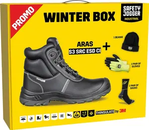 Safety Jogger ARAS Ziemas Komplekts Aizsargapavi Izmērs 45 S3 Dabīgā āda Melns