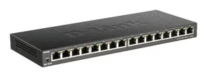 D-Link DGS-1016S nevadāms gigabitu Ethernet komutators ar 16 RJ-45 portiem, 32 Gbit/s komutācijas jaudu un 8000 MAC adresēm, melns