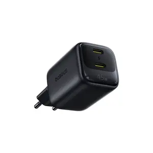 Baseus EnerFill FE22 Sienas Ātrais Lādētājs 45W 2xUSB-C GaN Quick Charge Power Delivery ar USB-C Kabeli Melns