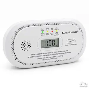 Wireless carbon monoxide CO detector QOLTEC 52644 with electrochemical sensor, 85 dB audible alarm, LED warning light, and self-diagnostics
