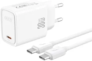 Сетевое зарядное устройство XO CE53 Power Delivery 30W с 1 портом USB-C и кабелем USB-C - USB-C белое