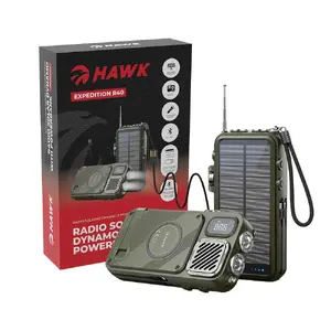 Hawk HWRDI440GN Solar Dynamo Radio with 16,000 mAh Power Bank Black FM Radio Bluetooth 5.3 LED Flashlight