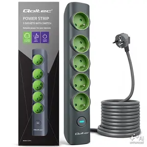Qoltec Power Strip with Backlit Switch and 5 Earthed Sockets 3680W 16A
