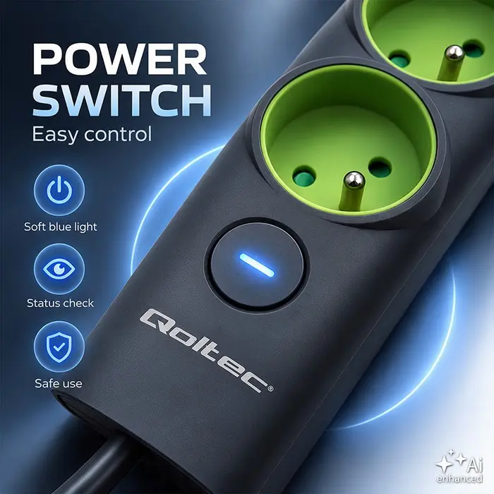 Qoltec Power Strip 5 Sockets Backlit Switch 3680W Photo 3