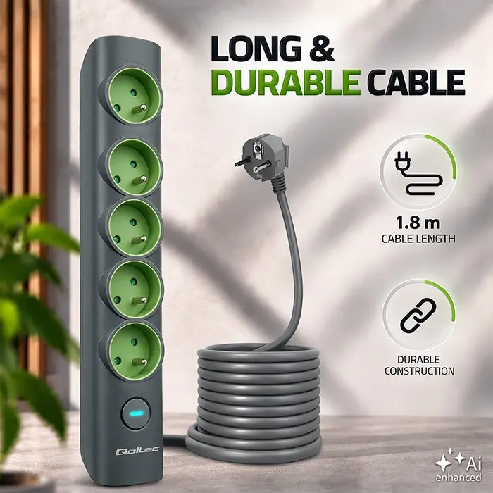 Qoltec Power Strip 5 Sockets Backlit Switch 3680W Photo 5