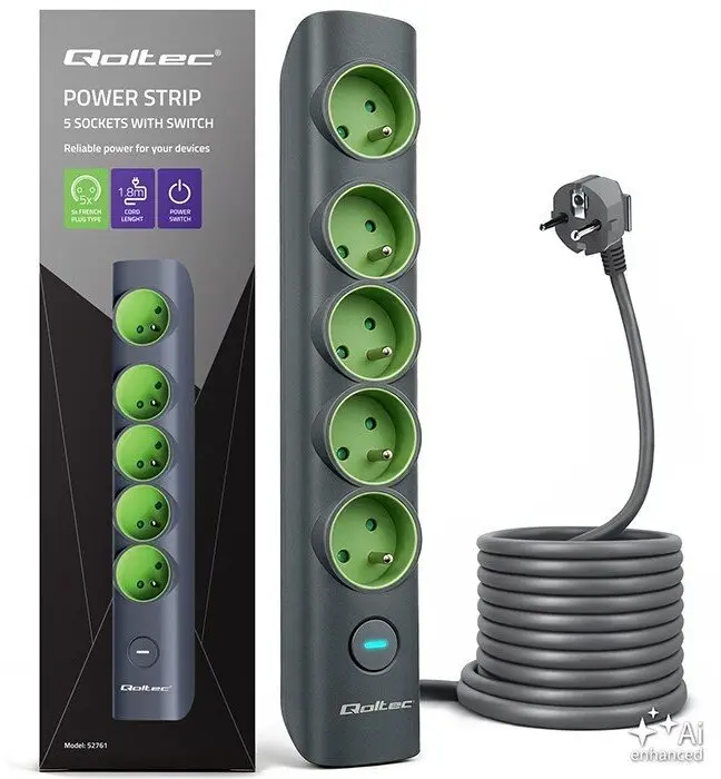 Qoltec Power Strip 5 Sockets Backlit Switch 3680W Photo 10
