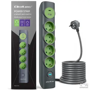 Qoltec Power Strip with Backlit Switch 4 Sockets 1xUSB C 3680W 16A