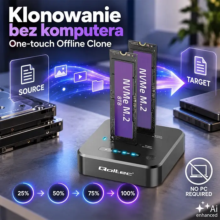 Qoltec M.2 NVMe SSD Docking Station PCIe 2x8TB Photo 3