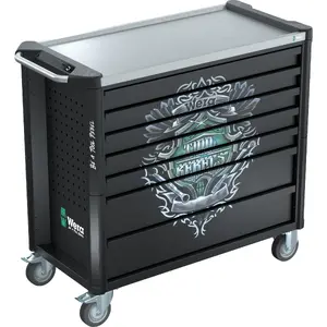 Wera 9701 Tool Rebel Stainless XXL 1 Workshop Trolley with 188 Pieces VDE Electrical Equipment Black Silver