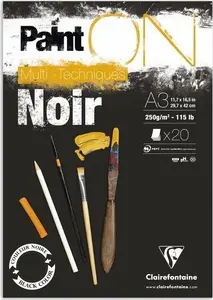 Clairefontaine Paint On Black līmēts zīmēšanas bloks, A3, 20 lapas, 250 g/m²