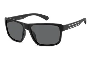 POLAROID PLD 2158/S 80758M9 Taisnstūra Saulesbrilles Vīriešu Polikarbonāts Melnas Pelēkas Polarizētas TAC Lēcas 5.8 cm